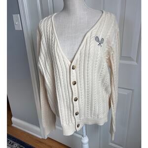 Anthropologie CALLAHAN Knitwear Racquet Cardigan-Cream-Size M